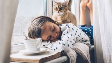 Kind und Katze auf Fensterbank, perfecta